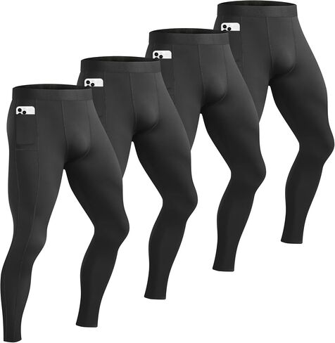 HovSiyla Mens Compression Pocket Athletic Pants Sports Performance Base Layer Wortout Running Tights Gym Spandex Leggings in Kuwait