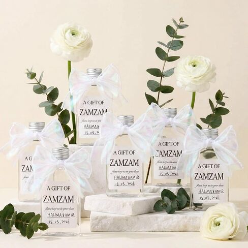 Islamic Wedding Favors Zamzam Water Bottle Muslim Wedding Prayer Favors for Guests with Thank You Cards and Ribbon for Islamic Nikkah Walima Gift Islam Muslim Marriage Gift(25 Sets) in Kuwait