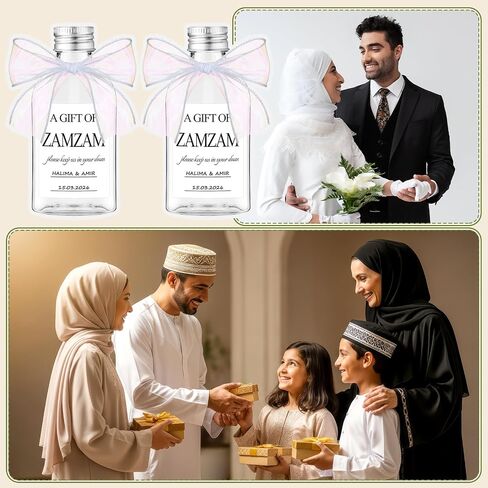 Islamic Wedding Favors Zamzam Water Bottle Muslim Wedding Prayer Favors for Guests with Thank You Cards and Ribbon for Islamic Nikkah Walima Gift Islam Muslim Marriage Gift(25 Sets) in Kuwait