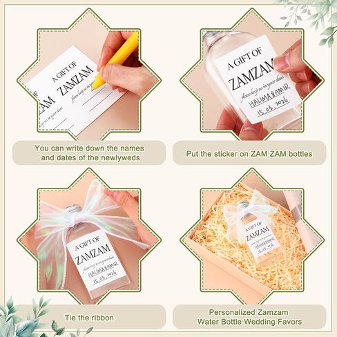 Islamic Wedding Favors Zamzam Water Bottle Muslim Wedding Prayer Favors for Guests with Thank You Cards and Ribbon for Islamic Nikkah Walima Gift Islam Muslim Marriage Gift(25 Sets) in Kuwait