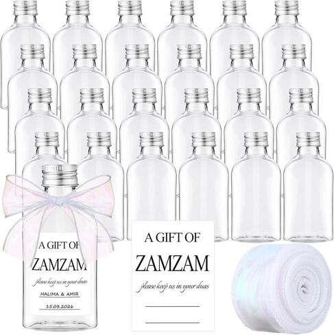 Islamic Wedding Favors Zamzam Water Bottle Muslim Wedding Prayer Favors for Guests with Thank You Cards and Ribbon for Islamic Nikkah Walima Gift Islam Muslim Marriage Gift(25 Sets) in Saudi Arabia