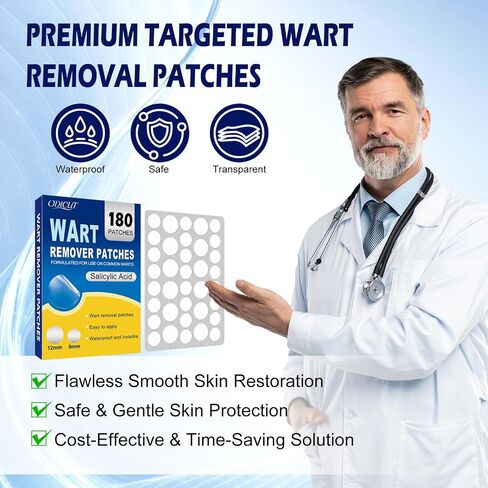 Maximum Strength Salicylic Acid Wart Remover Patches, 180 Count, Hydrocolloid Waterproof Invisible Stickers, Easy-to-Use Targeted Care for Plantar and Common Warts-1 Pack in Kuwait