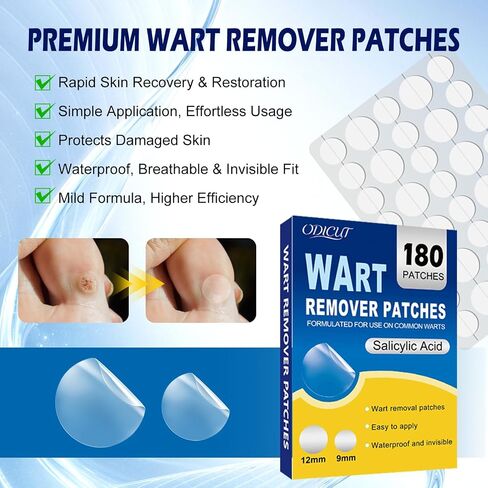 Maximum Strength Salicylic Acid Wart Remover Patches, 180 Count, Hydrocolloid Waterproof Invisible Stickers, Easy-to-Use Targeted Care for Plantar and Common Warts-1 Pack in Kuwait