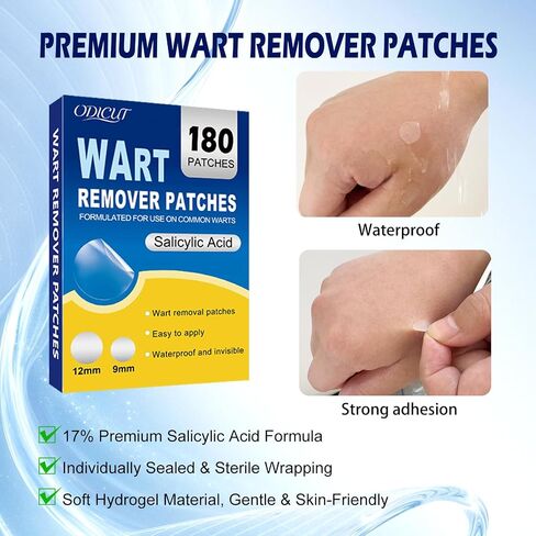 Maximum Strength Salicylic Acid Wart Remover Patches, 180 Count, Hydrocolloid Waterproof Invisible Stickers, Easy-to-Use Targeted Care for Plantar and Common Warts-1 Pack in Kuwait