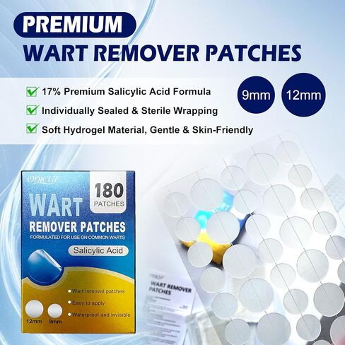 Maximum Strength Salicylic Acid Wart Remover Patches, 180 Count, Hydrocolloid Waterproof Invisible Stickers, Easy-to-Use Targeted Care for Plantar and Common Warts-1 Pack in Kuwait