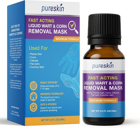 PURESKIN Plantar Wart Corn Remover for Feet: 17% Salicylic Acid Wart Corn Removal Treatment for Corn, Plantar Wart, Common Wart & Flat Wart on Toes, Fingers, feet and Hand - 0.5 Fl Oz (Pack of 1) in Kuwait