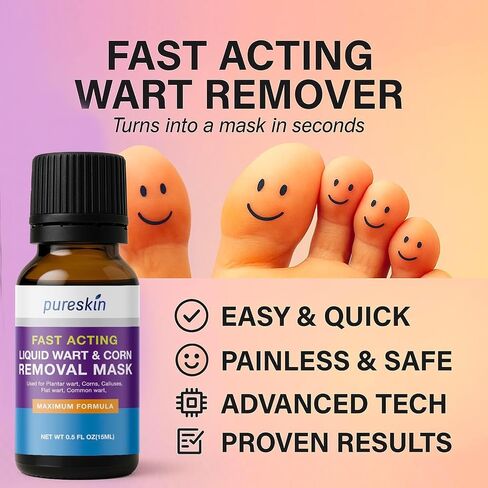 PURESKIN Plantar Wart Corn Remover for Feet: 17% Salicylic Acid Wart Corn Removal Treatment for Corn, Plantar Wart, Common Wart & Flat Wart on Toes, Fingers, feet and Hand - 0.5 Fl Oz (Pack of 1) in Kuwait