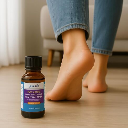 PURESKIN Plantar Wart Corn Remover for Feet: 17% Salicylic Acid Wart Corn Removal Treatment for Corn, Plantar Wart, Common Wart & Flat Wart on Toes, Fingers, feet and Hand - 0.5 Fl Oz (Pack of 1) in Kuwait
