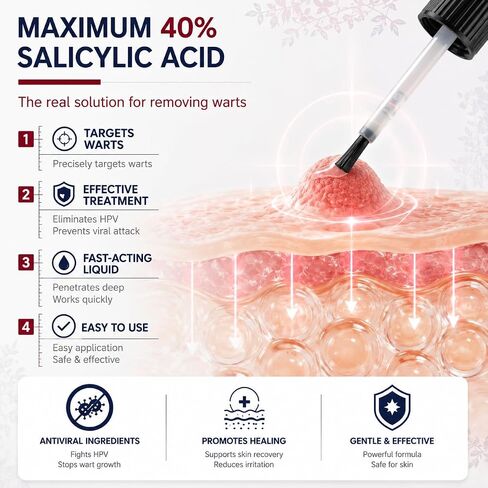 سائل مزيل الثآليل بحمض الساليسيليك بنسبة 40% للقدمين والجسم، مزيل الثآليل الأخمصية بقوة قصوى للقدمين، مزيل الثآليل سريع المفعول للثآليل الشائعة والمسطحة والقدمين، سائل مزيل الثآليل سهل الاستخدام in Saudi Arabia