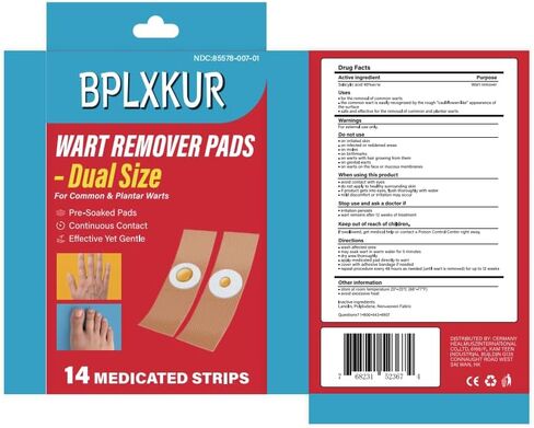 40% Salicylic Acid Wart Remover Pads — Maximum-Strength OTC, Fast-Acting Effectively Removes for Common Warts and Plantar Warts and Periungual Warts, 14 Pads (Dual-Size) and 14 Waterproof PU Films in Kuwait
