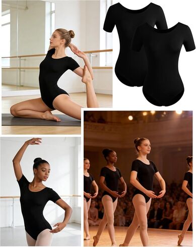 2Pcs Women's Short Sleeve Dance Leotards for Ballet in Saudi Arabia