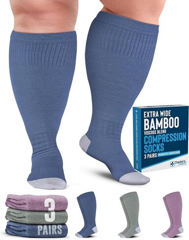 Doctor's Select 3 Pairs Plus Size Compression Socks Wide Calf - Bamboo Viscose Knee High Socks | Circulation Support in Saudi Arabia