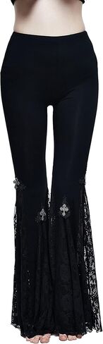 Gothic Pants Lace Flare Bell Bottom Pants for Women Floral Cross Leggings Stage Costume Black in Saudi Arabia