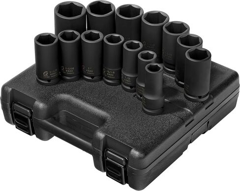 SUNEX TOOLS 4638, 3/4 Inch Drive Deep Impact Socket Set, 14-Piece, SAE, 3/4" - 1-5/8", Cr-Mo Alloy Steel, Radius Corner Design, Dual Size Markings, Heavy Duty Storage Case in Saudi Arabia