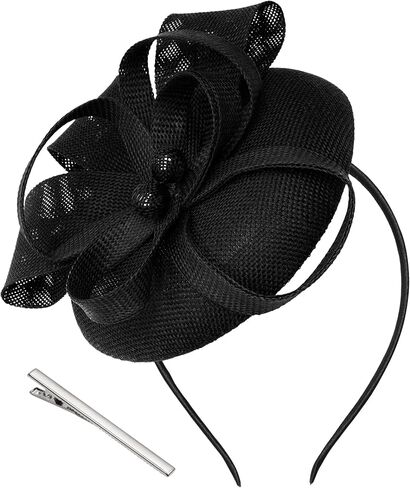 قبعة حفلات الشاي Pistha Fascinator للنساء، قبعة مستديرة مع فيونكة لؤلؤة لفساتين حفلات الزفاف والحفلات الموسيقية وأغطية الرأس in Kuwait