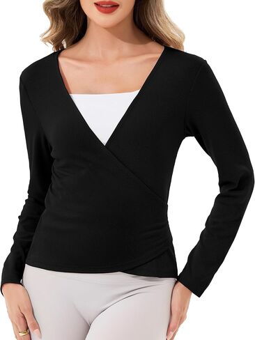Women's Ballet Top Pilates & Yoga Top Ribbed Front Cropped Dance Tops Workout Shrug Blouses XS-XL in Saudi Arabia