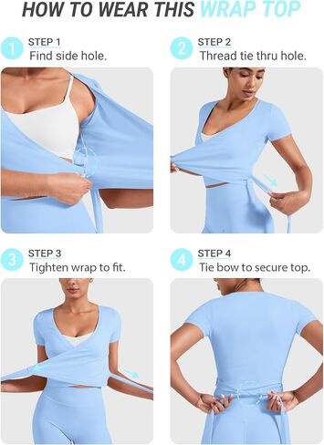 YEOREO Ease Women Pilates Wrap Top Short Sleeve Tie Ballet Shirt Y2k Deep V Neck Yoga Workout Tops in Kuwait