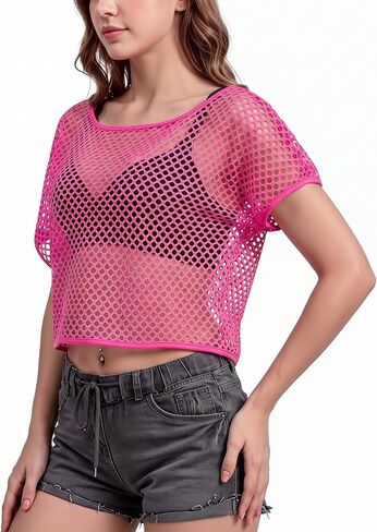 Neon Mesh Top for Women, Fishnet Shirt, Neon Rave Outfits for Festival Club Disco Party in Kuwait