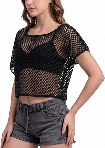 Neon Mesh Top for Women, Fishnet Shirt, Neon Rave Outfits for Festival Club Disco Party in Kuwait