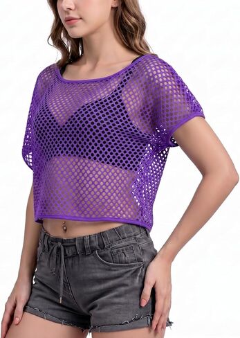 Neon Mesh Top for Women, Fishnet Shirt, Neon Rave Outfits for Festival Club Disco Party in Kuwait
