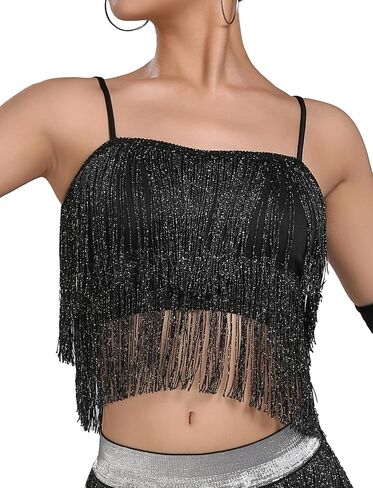 FEOYA Womens Latin Dance Costume Sequin Fringe Tube Top Belly Dance Performance Outfit with Tassels for Party Club Wear in Saudi Arabia