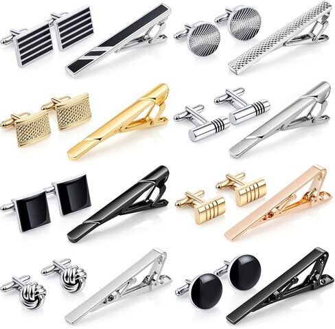 24Pcs Men's Cufflinks and Tie Clips Set, Classic Tone Cuff Links Necktie Bar Clips for Business Shirts Tuxedo Wedding Groom Elegant Gift in Kuwait