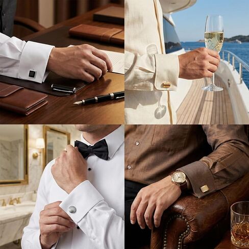 24Pcs Men's Cufflinks and Tie Clips Set, Classic Tone Cuff Links Necktie Bar Clips for Business Shirts Tuxedo Wedding Groom Elegant Gift in Kuwait