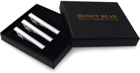 HONEY BEAR 3pcs Mens Tie Clip Set Tie Bar Normal Size 1.97inch for Wedding Business Shirt Gift 5cm in Kuwait