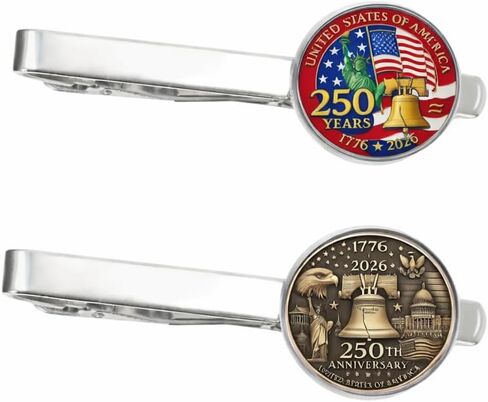 2 Pack U.S. 250th Anniversary Tie Clips for Men, 1776–2026 Patriotic American Flag & Vintage Eagle Designs, Zinc Alloy with Crystal Glass, Formal Business Wedding Tie Bars Gift in Saudi Arabia