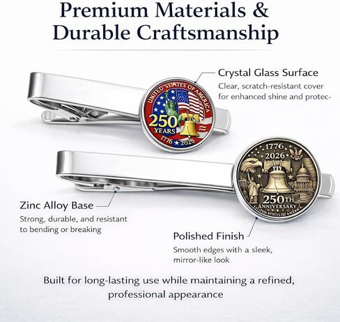 2 Pack U.S. 250th Anniversary Tie Clips for Men, 1776–2026 Patriotic American Flag & Vintage Eagle Designs, Zinc Alloy with Crystal Glass, Formal Business Wedding Tie Bars Gift in Saudi Arabia