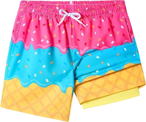 SILKWORLD Boys Swim Trunks with Compression Liner Bathing Suit Quick Dry Swim Shorts Kids Swimsuits 5-16 Years in Kuwait