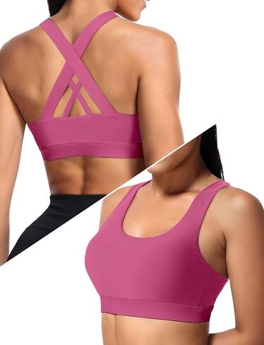 Buauty Sports Bra for Women, Criss Cross Back Medium Support Workout Bras with Removable Cups for Yoga Running Gym in Kuwait