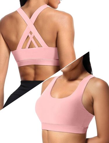 Buauty Sports Bra for Women, Criss Cross Back Medium Support Workout Bras with Removable Cups for Yoga Running Gym in Kuwait
