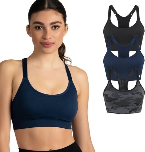 New Balance 3 Pack Seamless Sports Bras for Women, Cami Keyhole Breathability, Gym Sports Bra, Yoga Workout Set in Kuwait
