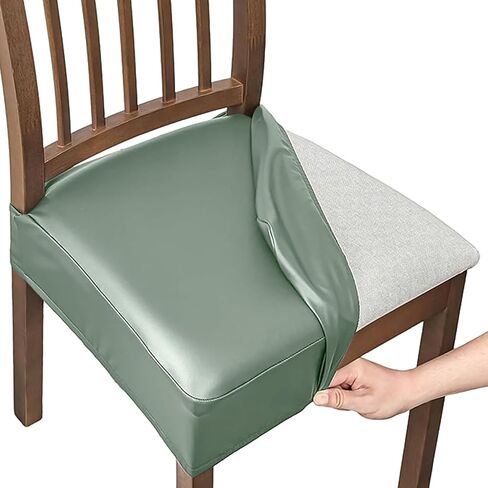 Dioxide Chair Covers Waterproof PU Leather Seat Covers for Dining Chairs,Stretch Fit Removable Chair Seat Protector with Elastic Band for Kitchen, Hotel (Black, Set of 4) in Saudi Arabia