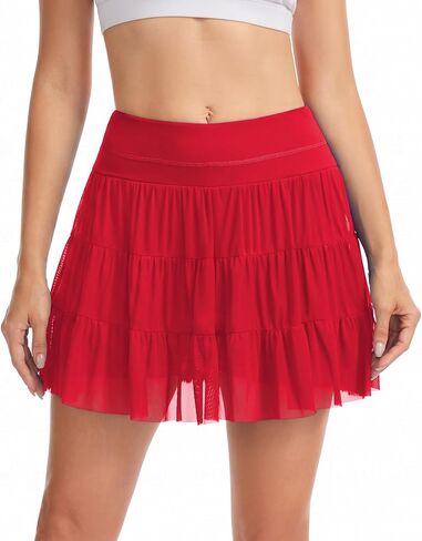 Women's High Waisted Tennis Skirt with Shorts and Pockets, Cute Mesh Athletic Skort Flowy Summer Tulle Skirt in Kuwait