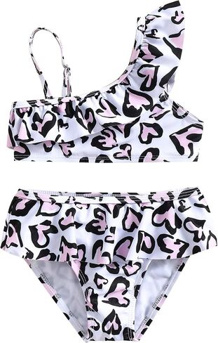 Girl's Heart Print Two-Piece Swimsuit, Cute Kids Split Bathing Suit, Breathable Casual Swimwear for Spa, Beach and Swimming in Kuwait