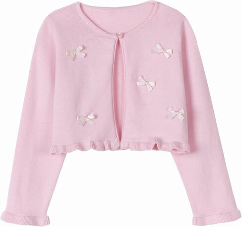 V FOR CITY Girls Cardigan Sweater Long Sleeve Cute Bow Button Bolero Toddler Kids Cotton Ruffle Knit Sweater 6-12 Years in Kuwait