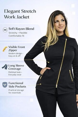 Women’s Tunic Top – Professional Spa & Esthetician Jacket, Long Sleeve with Gold Zipper in Saudi Arabia
