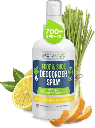 Rocket Pure Natural Foot and Shoe Deodorizer Spray, Deodorant and Odor Eliminator for Smelly Feet, Smell Remover, Formulated with Essential Oils, Made in the USA, Lemon, 4 fl oz in Saudi Arabia