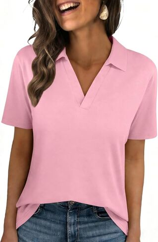 UNCLECAT Womens Polo Shirts Short Sleeve V Neck Business Casual Collared Tops Summer Dressy Blouses in Kuwait