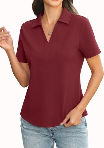 EasyGala Womens Cotton Polo Shirts Short Sleeve V Neck Collared Tops Loose Fit Work Blouses Casual Summer Outfits 2026 in Kuwait