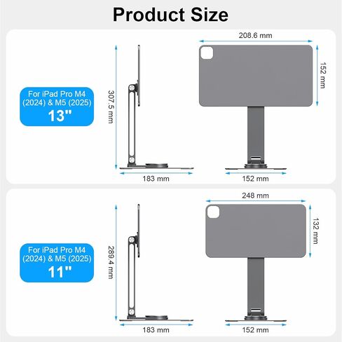 Magnetic iPad Stand with Wireless Charging 18W, 360° Rotating Aluminum Tablet Holder for iPad Pro M4 11-inch, Adjustable Desk Mount Series (M4-11inch) in Saudi Arabia