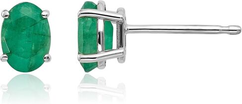 IceCarats 14K Solid White Gold 1 carat Green Emerald Medium Stud Earrings 6mm 1/4 inch Oval Cut, Natural, Prong Set, Butterfly Back For Her in Kuwait