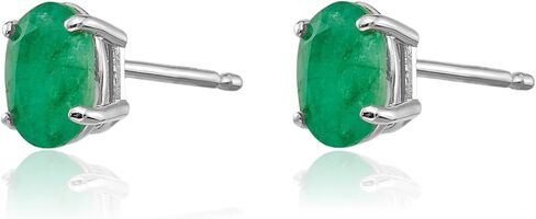 IceCarats 14K Solid White Gold 1 carat Green Emerald Medium Stud Earrings 6mm 1/4 inch Oval Cut, Natural, Prong Set, Butterfly Back For Her in Kuwait