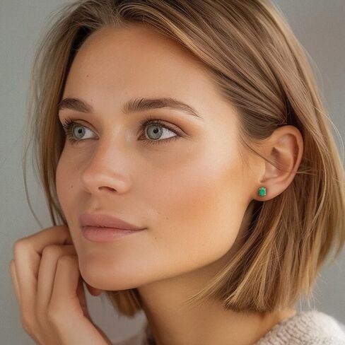 IceCarats 14K Solid White Gold 1 carat Green Emerald Medium Stud Earrings 6mm 1/4 inch Oval Cut, Natural, Prong Set, Butterfly Back For Her in Kuwait