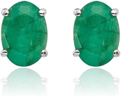 IceCarats 14K Solid White Gold 1 carat Green Emerald Medium Stud Earrings 6mm 1/4 inch Oval Cut, Natural, Prong Set, Butterfly Back For Her in Kuwait