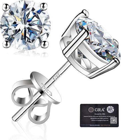 Moissanite Stud Earrings GRA 925 Sterling Silver Earrings for Men 18K White Gold Plating Earrings for Women,wedding earrings(0.3Ct-4Ct) in Kuwait