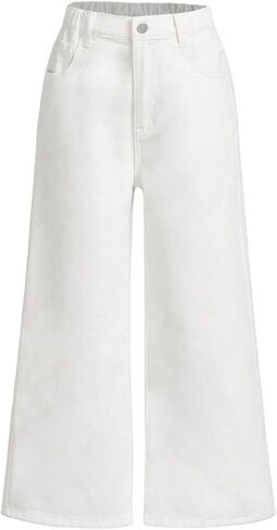 OYOANGLE Girl's Wide Leg Jeans Y2K Zipper Fly Baggy Cropped Denim Pants with Pockets Cute Jeans in Kuwait