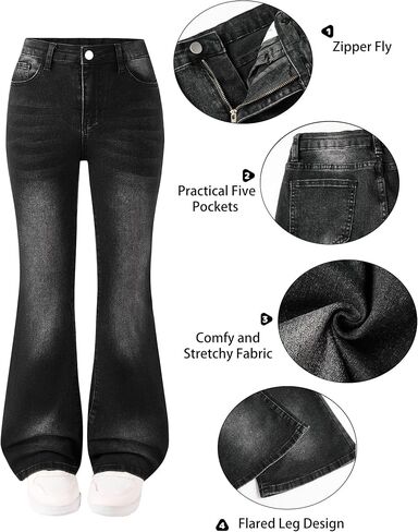 Flare Jeans for Girls Bell Bottom Denim Pants Stretch High Waisted Cute Y2k Streetwear 7-14Y in Saudi Arabia